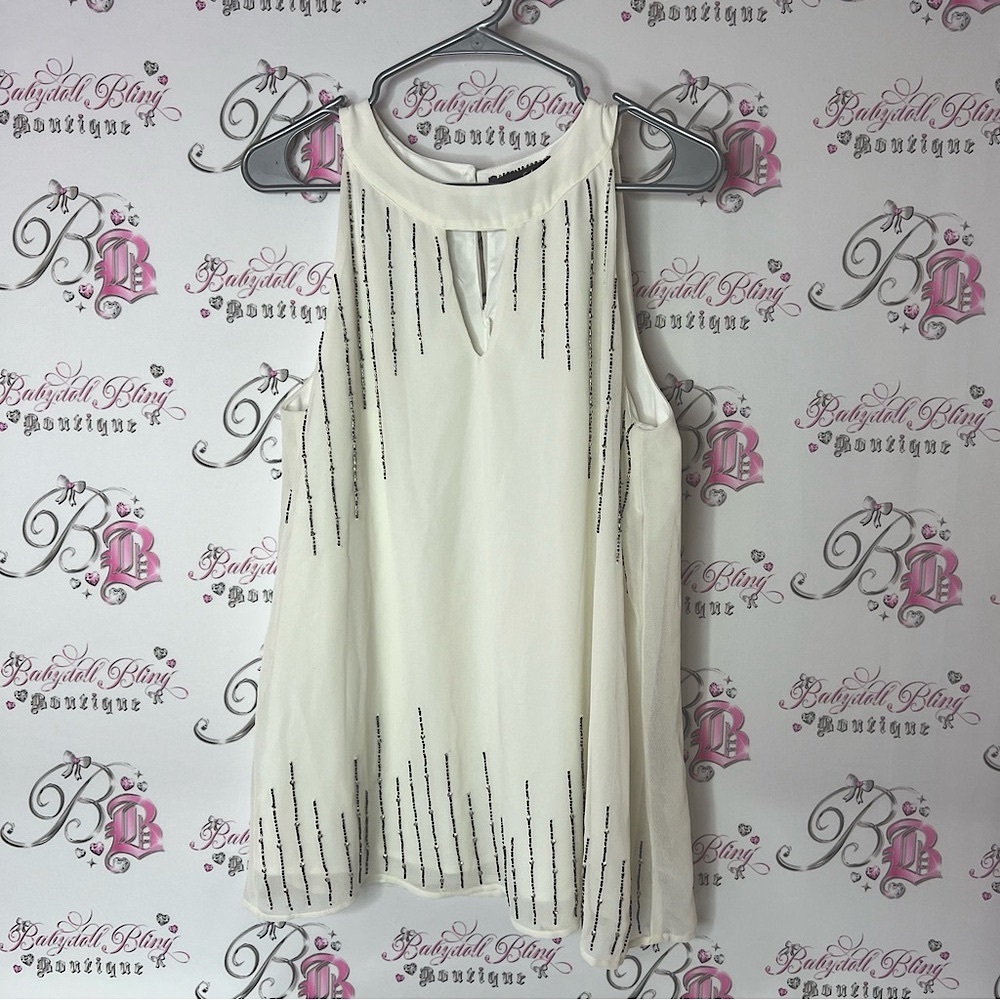 Sloane & Sadie halter tank top embroidered beaded Elegant White Sleeveless Top